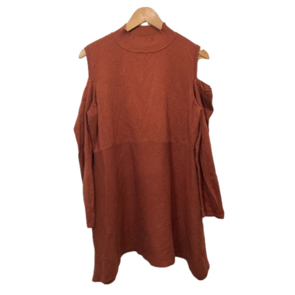 Style & Co Large mock neck cold shoulder blouse flared hem mixed textures - Picture 1 of 8